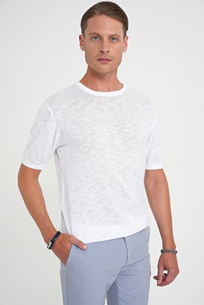 Efor Comfort Fit Bisiklet Yaka Kısa Kol Spor Beyaz Triko Tr 881