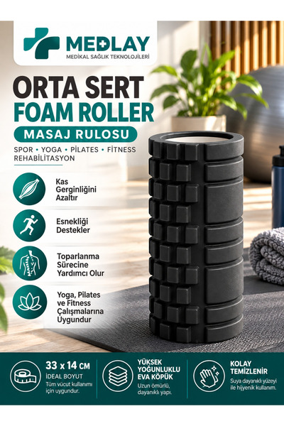 AVESSA MEDLAY Kısa Foam Roller Masaj Köpüğü Köpük Rulo Yuvarlama Köpüğü Egzer...