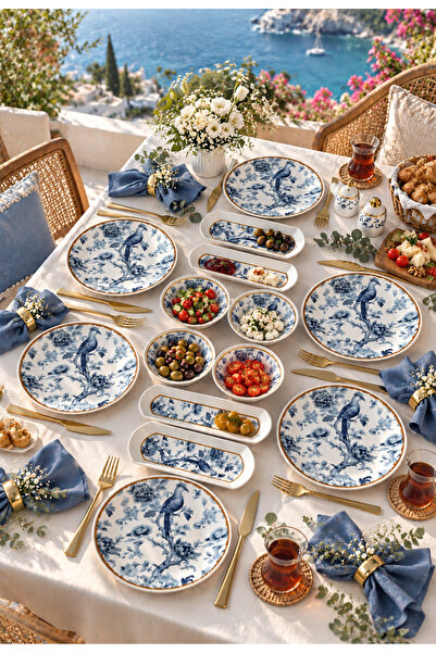 Yiğit Seramik Züccaciye Blue Kitchen Model 6 Kişilik 14 Parça Kaseli Modern K...