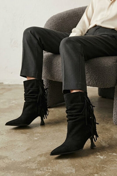 VARENZA WOMAN SHOES Süet Püsküllü Kovboy Western Kovboy kadın ince topuklu Bot