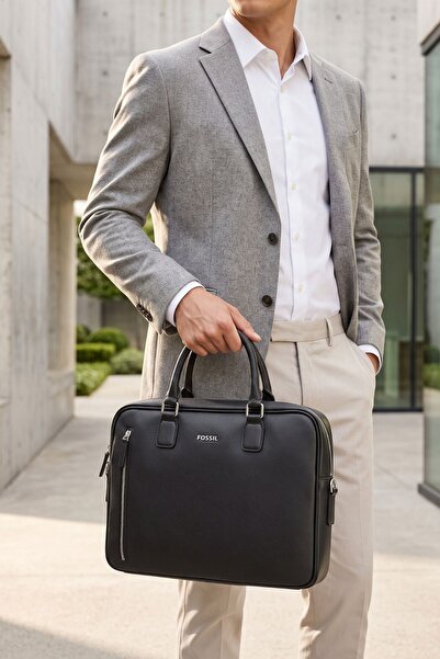 Fossil 2036 Vegan Deri Laptop Çantası Evrak Çantası Unisex Şık Tasarım Siyah