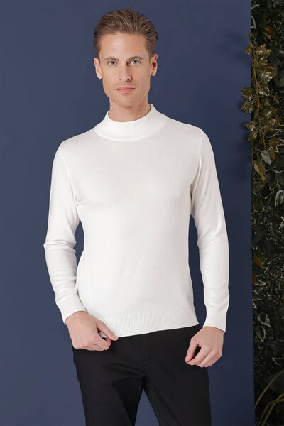 Efor Erkek Slim Fit Ekru / Krık Beyaz Triko Kazak TR 863