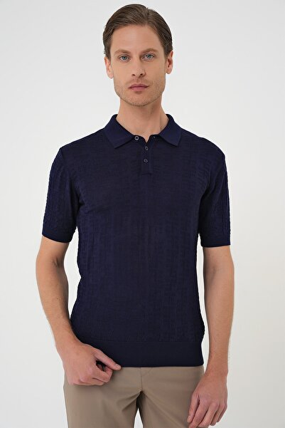Efor Comfort Fit Polo Neck Cotton Short Sleeve Casual Navy Blue Knitwear T-Sh...