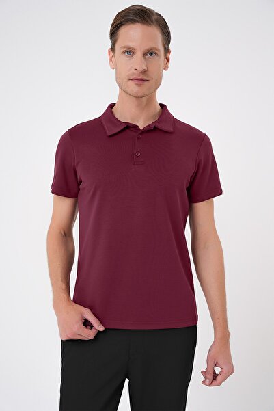 Efor تي شيرت رياضي رجالي TS 886 Slim Fit باللون الأحمر الداكن