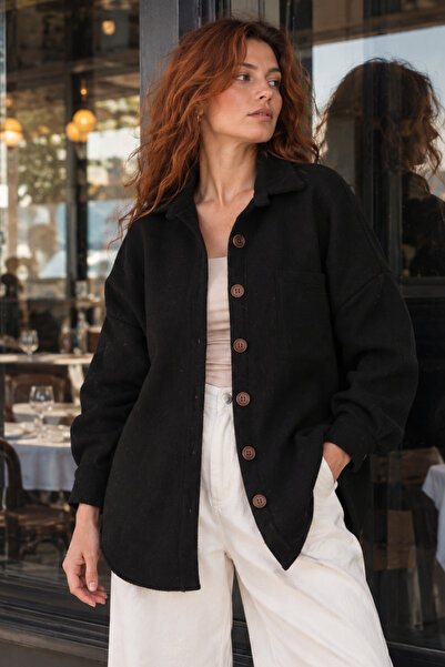 armonika Γυναικείο Μαύρο Oversize Πουκάμισο Τσέπης Μπράτσο-22Y001156