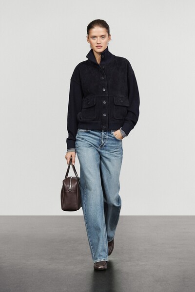 Massimo Dutti Kombine deri süet ceket