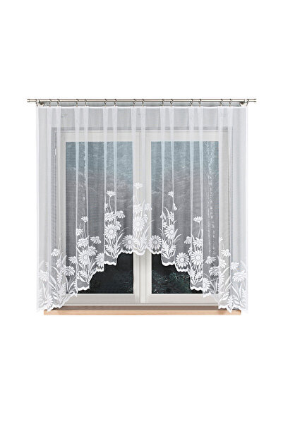 Markizeta ARALIA - draperie gata confecționată - albă - model floral - 300x16...