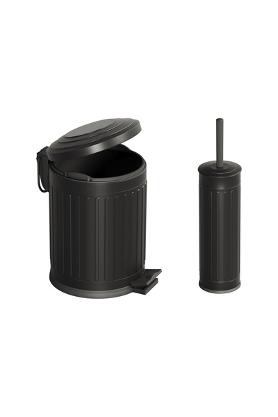 AQUA BAGNO Midas  Klozet Fırçası + Çöp Kovası 5 lt -2 Parça set, Mat siyah