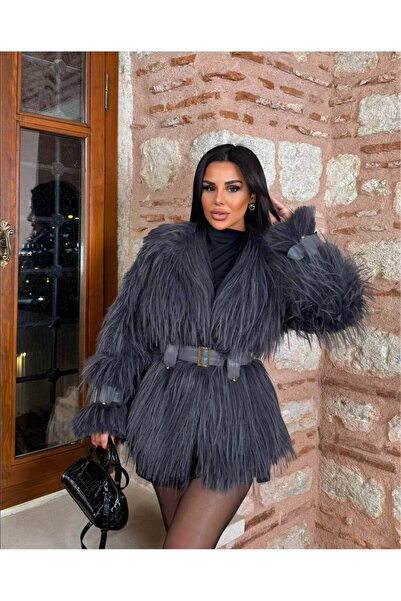 Kedi Fashion Tasarım model Kemerli kürk