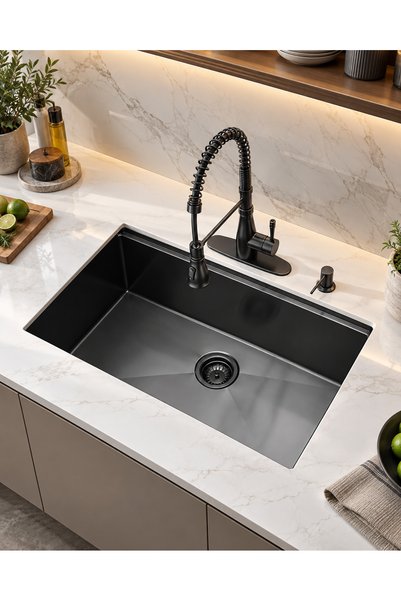 DUREVO Averton – SUS304 Paslanmaz Çelik El Yapımı Mutfak Eviyesi –75x46 cm - ...