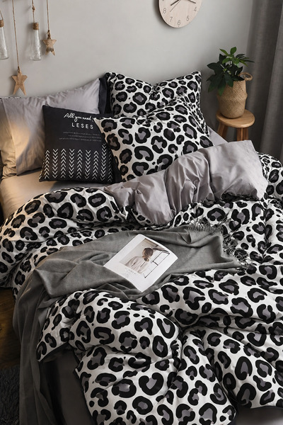 İQON Lastikli Çarşaflı Nevresim Takımı Çift Kişilik Leopar Premium Cotton 64s