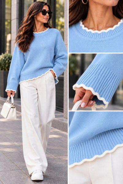 ÇILDIR ÖRME Women's Circular Neck Wave Pattern Sweater