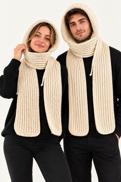 NEHOLİA Unisex Women's Men's Hooded Scarf Neck Collar Hand Knitted Long Winte...