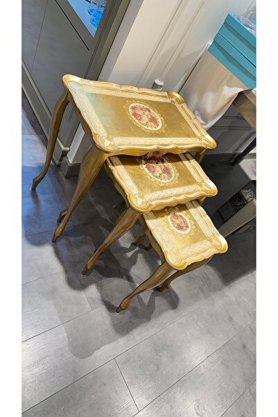 Handmade ESTERHOMEDECOR Orijinal İtalyan Gül ağacı 3’lü sehpa zigon ahşap sehpa