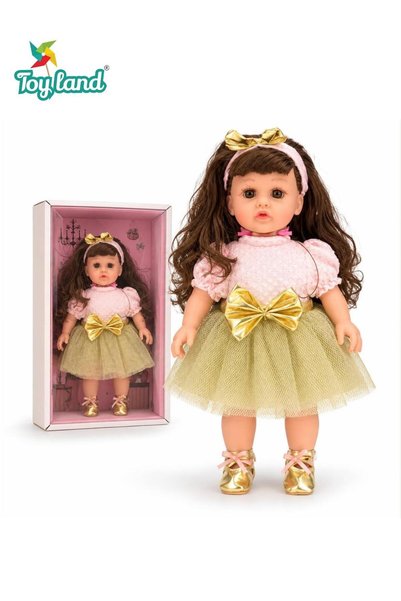 TOY LAND Realistic Girl Doll with Long Hair, Party Dress, Bow Headband & Shoe...