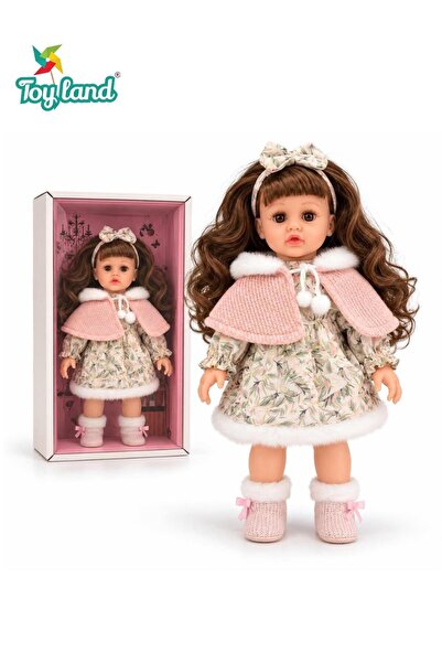 TOY LAND Girl Doll with Long Curly Hair, Floral Dress, Knitted Cape, Bow Head...