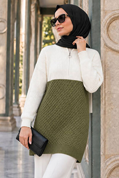 N.S NEVA STYLE بلوزة تريكو تونيك بلون الزيت الأخضر 87501YY
