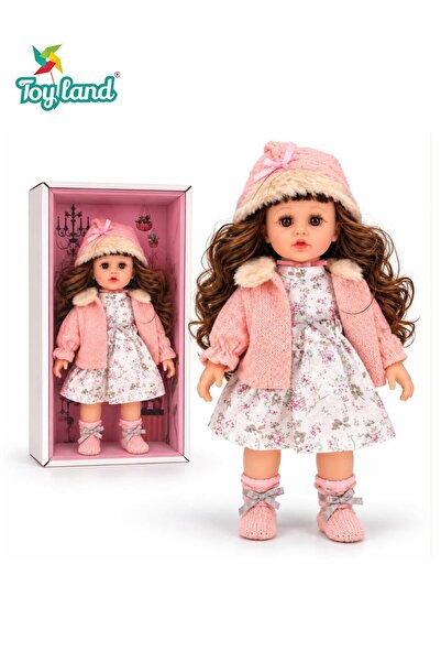 TOY LAND Girl Doll with Long Hair, Floral Dress, Knitted Cardigan, Winter Hat...