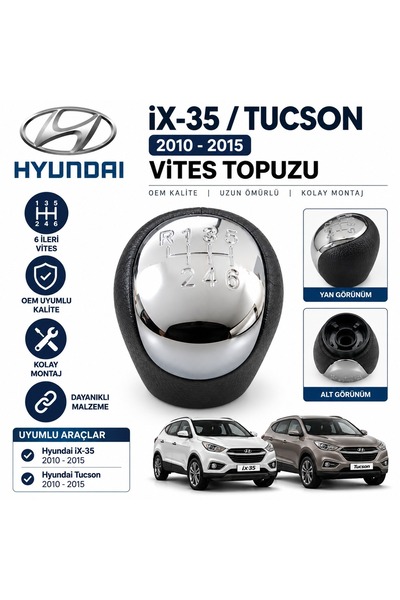 MITOYO Hyundai IX35 Tucson 2010-2015 Manuel Vites Topuzu 6 İleri Siyah Krom O...