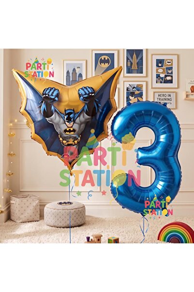 Parti Station Batman 3 Years Old Navy Blue Number Balloon Set Bat Man Batman ...