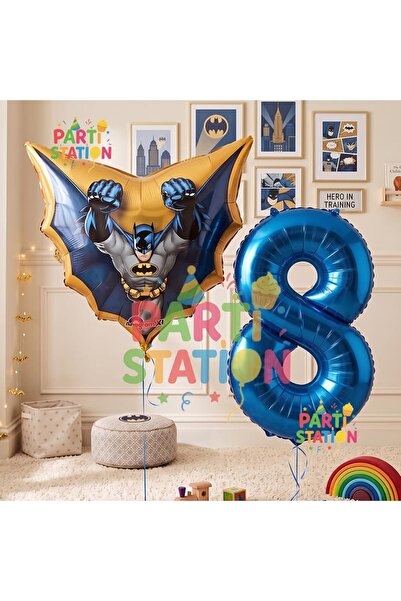 Parti Station Batman 8 Years Old Navy Blue Number Balloon Set Bat Man Batman ...