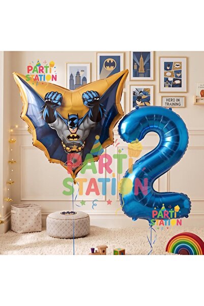 Parti Station Batman 2 Years Old Navy Blue Number Balloon Set Bat Man Batman ...