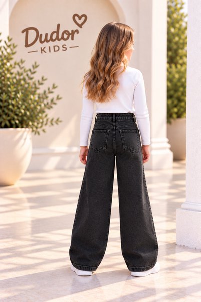 DUDOR KİDS Girls' Black Full Stone-Embellished Jeans (Jeans-Denim)-Festive