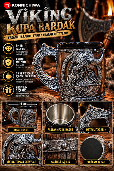 FG KONNİCHİWA Viking Boynuzlu VE VİKİNG MODELLERİ Kupa El Boyaması Seramik & ...