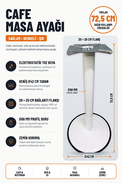 Genel Markalar Yuvarlak Tablalı Metal Masa Ayağı - 72.5 cm (Beyaz)