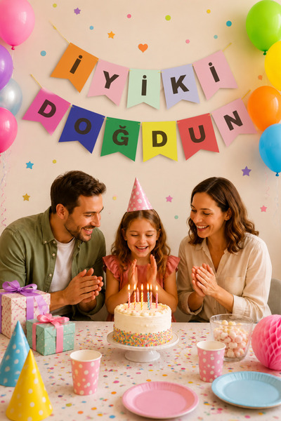 Parti dolabı Renkli Doğum Günü Süsü Iyi Ki Doğdun Yazı Gökkuşağı Rengarenk Ba...