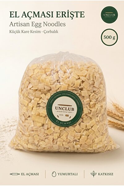 UNCLUB Bol Yumurtalı El Açması Sade Erişte — Küçük Kare Kesim (Çorbalık) 500 ...