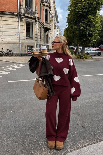 EFE TEXTİL Stylish Knitwear Burgundy Set