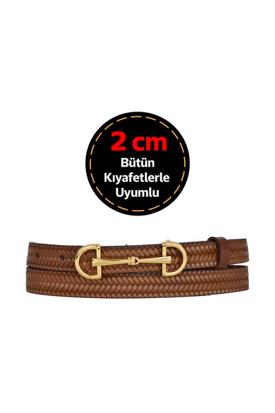 GoDeri 100% Genuine Leather, Thin 2 cm Brown Women's Belt with Gold Color Buc...