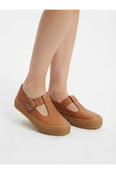 Tamdabu Ayakkabı Genuine Leather Tan Buckle Anatomical Sole Women's Shoes
