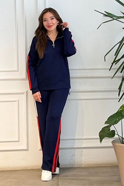 yb yağmur butik High Collar Stripe Detailed Tracksuit Set
