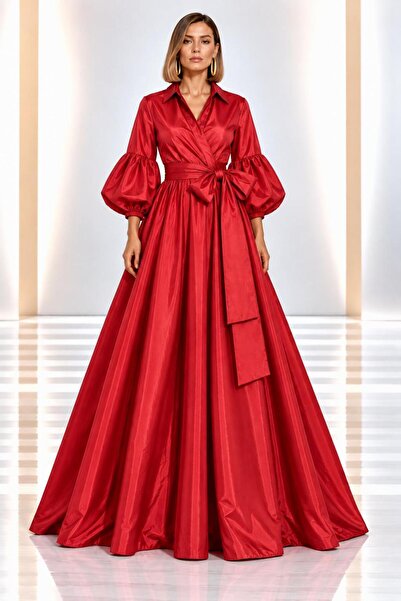 SERAVENZA COUTURE Maxi Length Balloon Sleeves Stylish Shirt Dress Cou-22