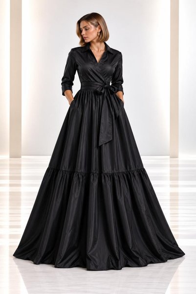 SERAVENZA COUTURE تنورة ماكسي بوي مع كشكشة و بأزرار على الجهتين أزرار، فستان ...