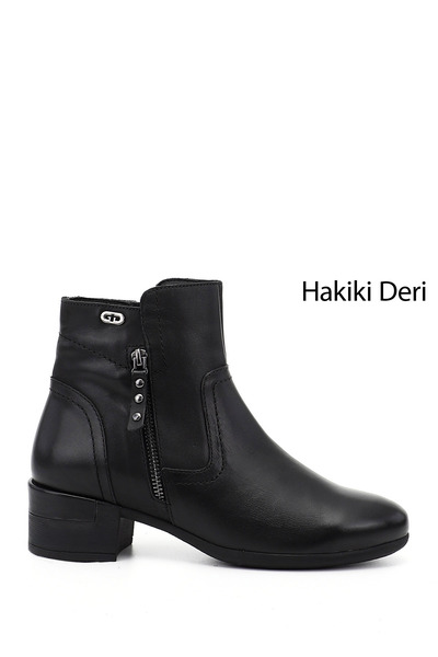 GÖNDERİ(R) Kadın Siyah Fermuarlı Kalın Topuklu Hakiki Deri Bot