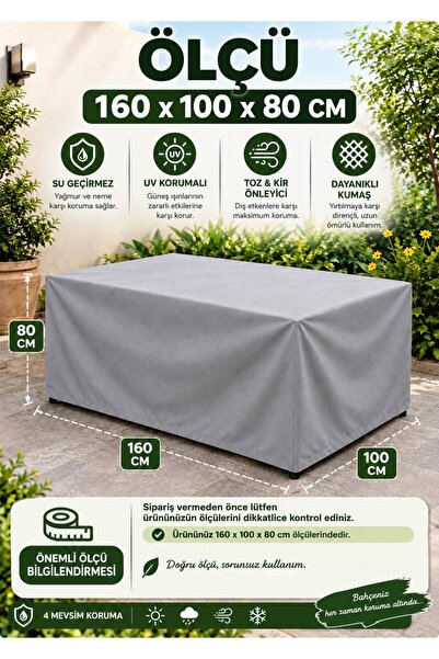 Bahçe Masa Brandası 160x100x80 CM Su Geçirmez UV Korumalı Masa Sandalye Takımı Koruma Örtüsü