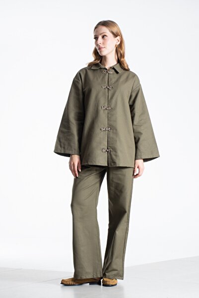 Moda Aydın Butik Women's Premium Gabardine Suit with Trousers - Khaki