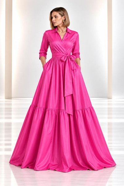 SERAVENZA COUTURE تنورة ماكسي بوي مع كشكشة و بأزرار على الجهتين أزرار، فستان ...