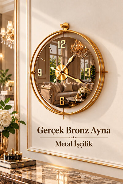 Mgs SAAT- DUVAR SAATİ- TİNATTİ GOLD BRONZ TÜRK AYNALI DUVAR SAATİ