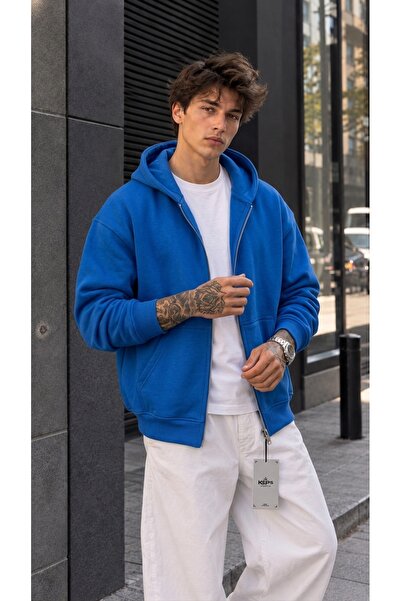 ONUR ERBİL MODA Unisex Oversize Fermuarlı Kapüşonlu Sweatshirt