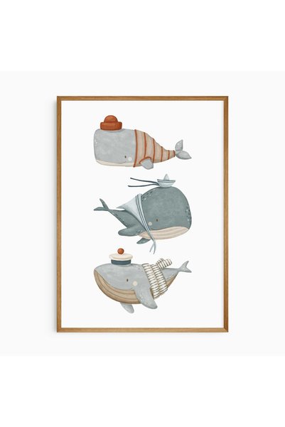 KEYFHOME Αφίσα ζωγραφικής με πλαίσιο Sailor Whale Δώρο διακόσμησης τοίχου για...