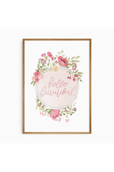 KEYFHOME Hello Beautiful Floral Πίνακας με Κορνίζα Αφίσα Δώρο Διακόσμησης Τοί...