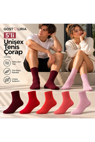 GOST LİRİA Pachet de 5 șosete unisex colorate, cu nervuri, pentru tenis