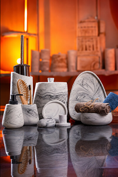 betonmall 11 Parça Mermer Desenli Beton Banyo Seti | Sabunluk, Diş Fırçalık, ...