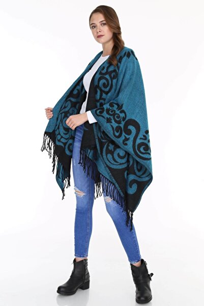 Patiska Women's Indigo Patterned Poncho 1163357