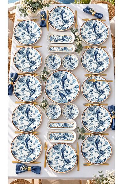 Yiğit Seramik Züccaciye Blue Kitchen Model 12 Kişilik 21 Parça Modern Kahvalt...