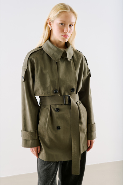 Manuka North Kruvaze Belted Trench Coat Khaki